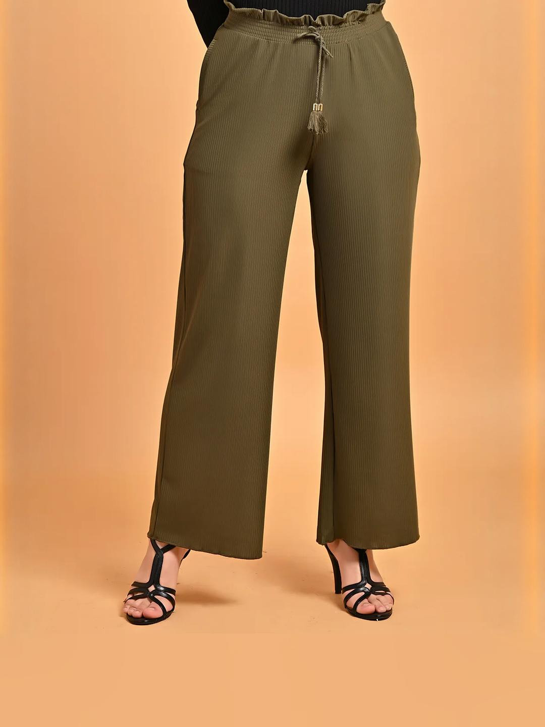 Lakshita Women Green Flared Knitted Ethnic Palazzos