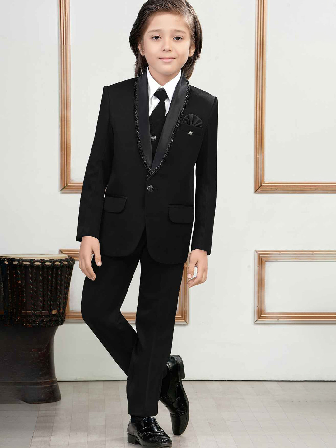 Lagorii Boys Bead Work Tuxedo With Pant & Waistcoat Set