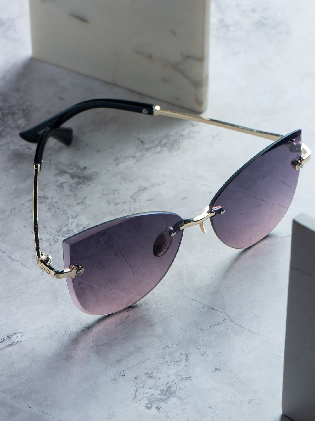 Leeway Women Rimless Cateye Sunglasses with UV Protected Lens LW-2007-3-BLACKPINK