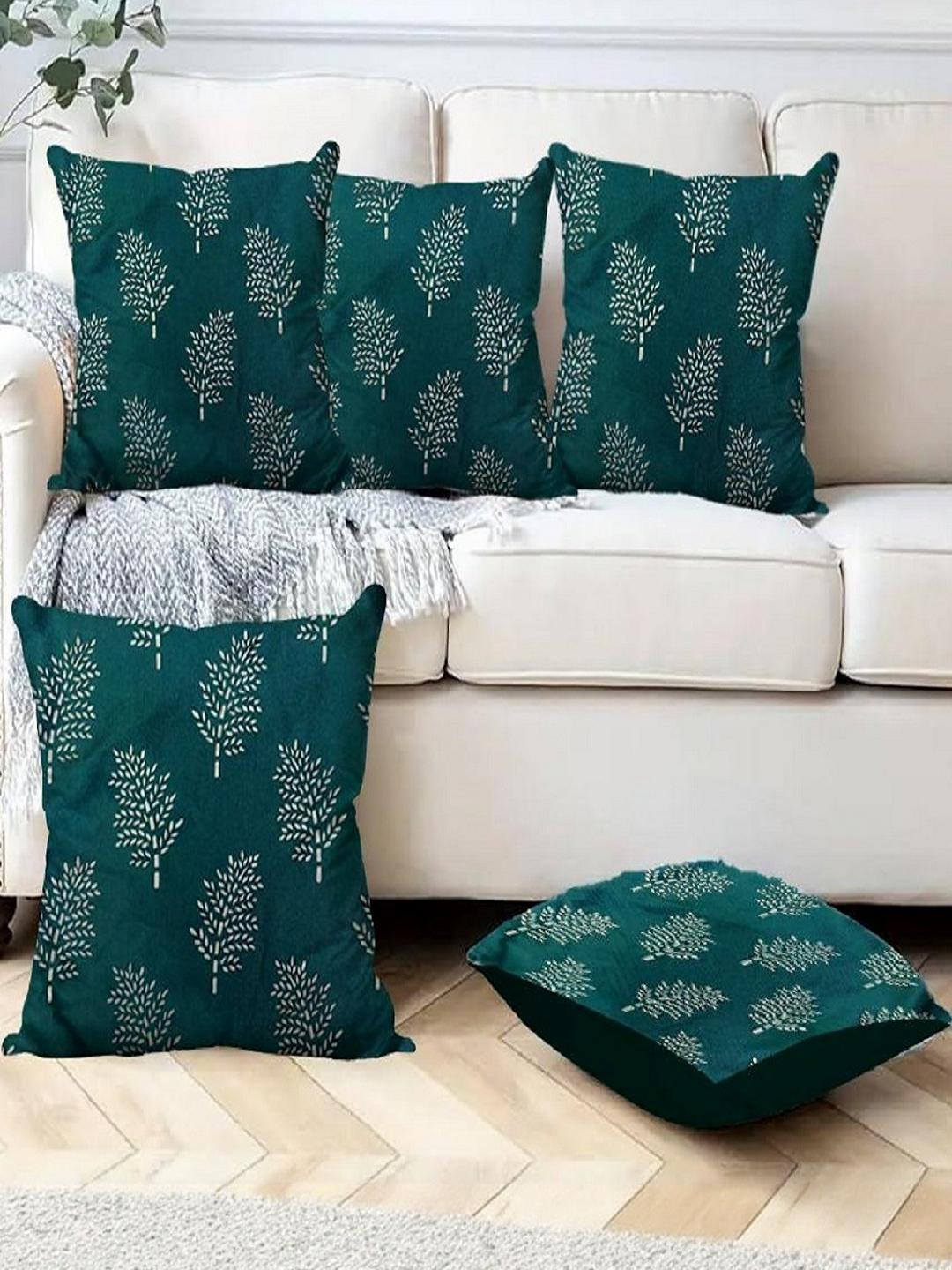 TURIYA Set of 5 Blue Velvet Square Cushion Covers