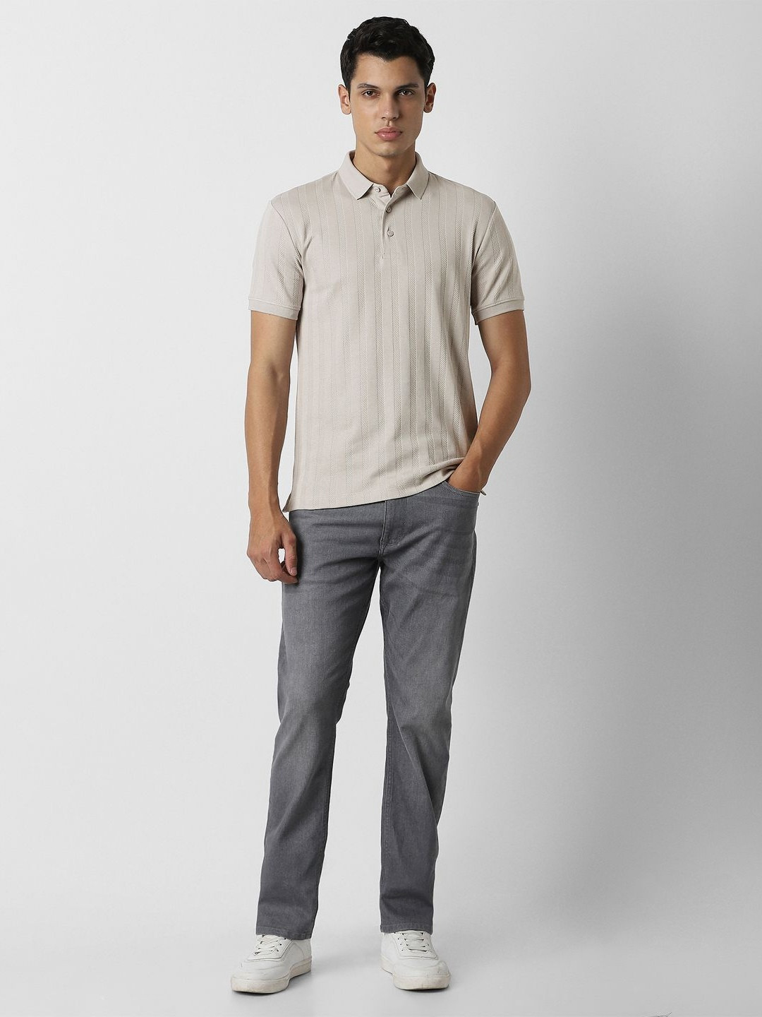 VAN HEUSEN DENIM LABS Self Design Polo Collar T-shirt