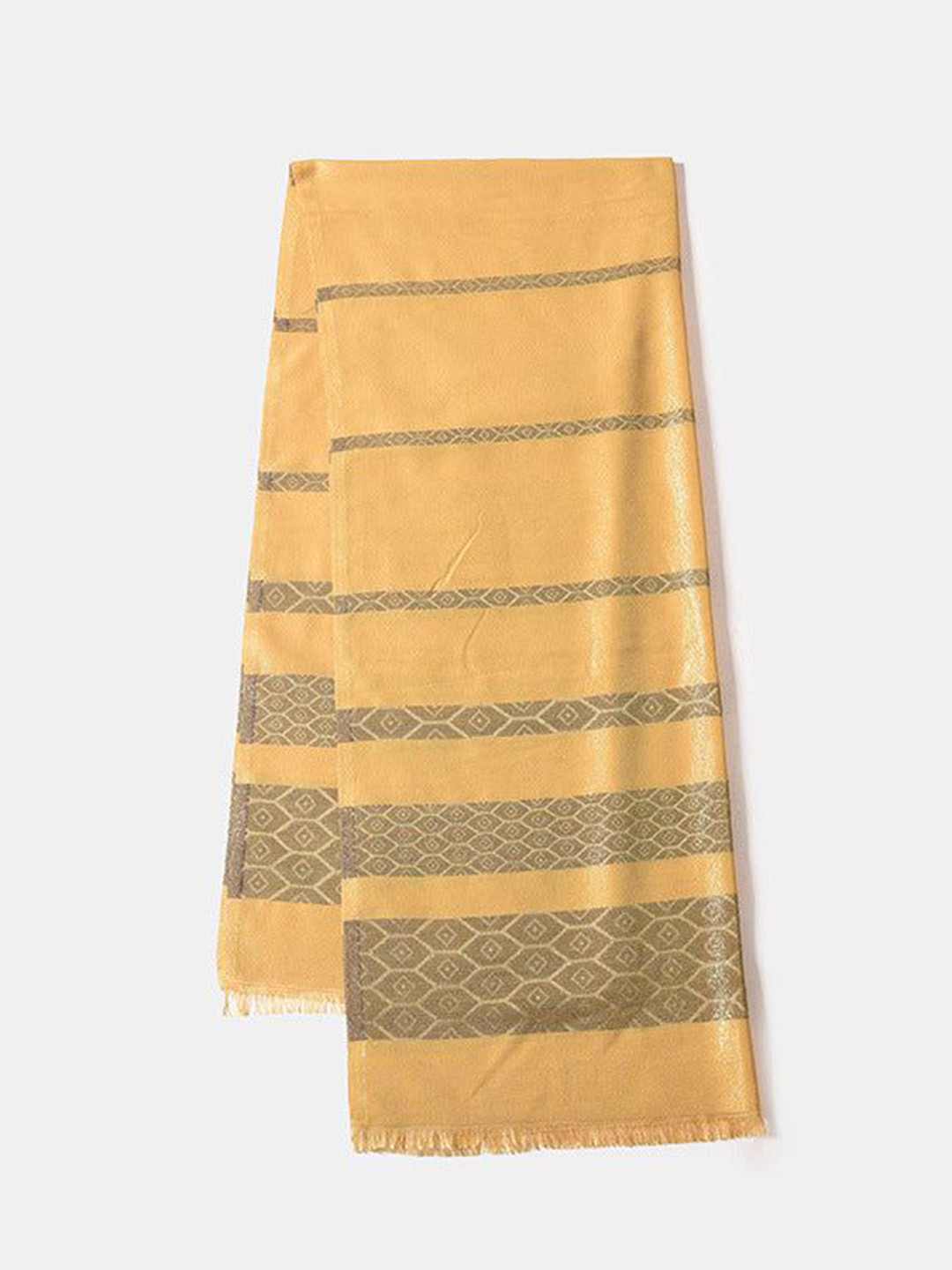 QUECY Women Ethnic Motifs Woven Design Stole with Frayed Border