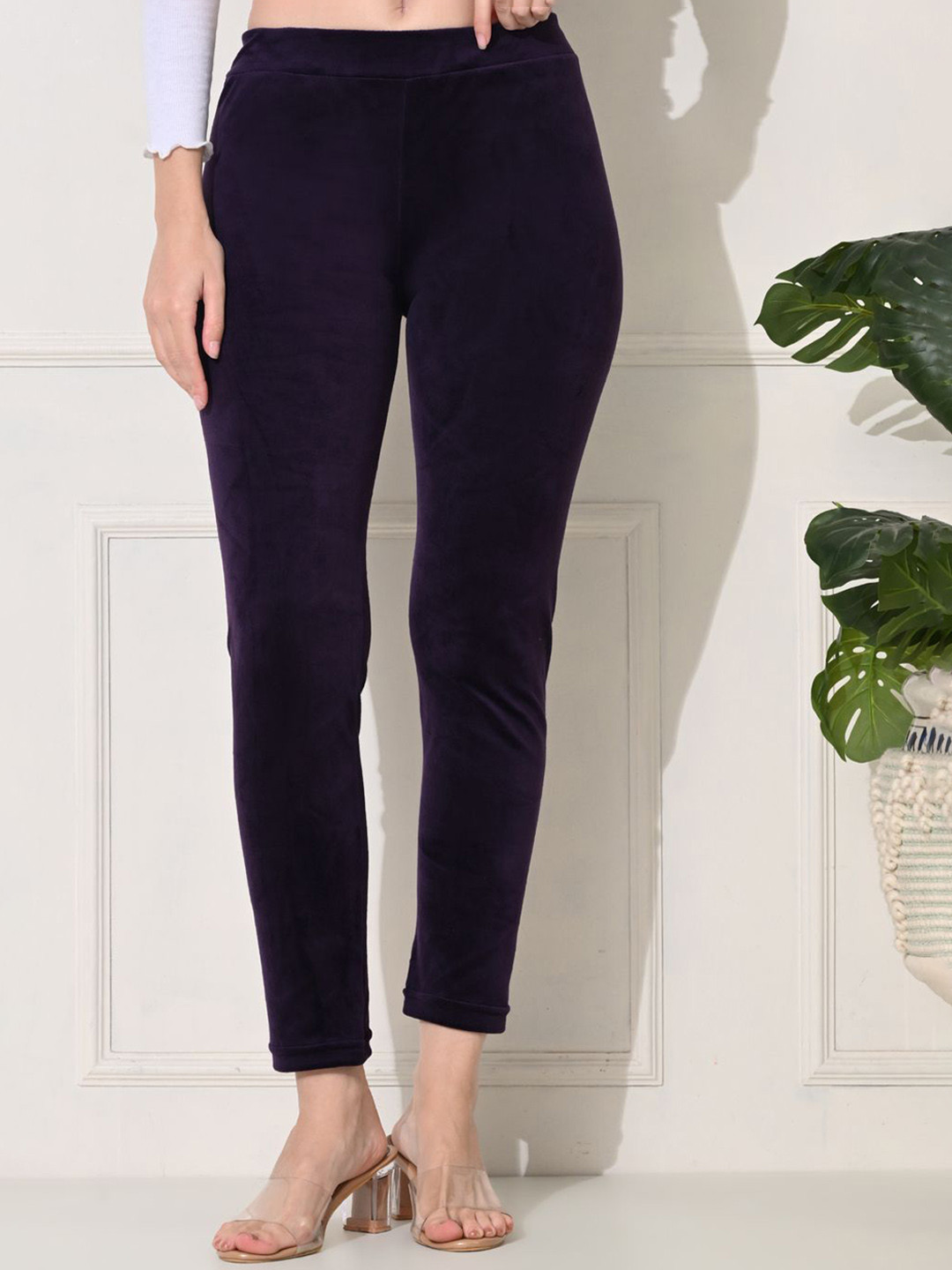 Brainbees Velvet Mid-Rise Ankle-Length Leggings