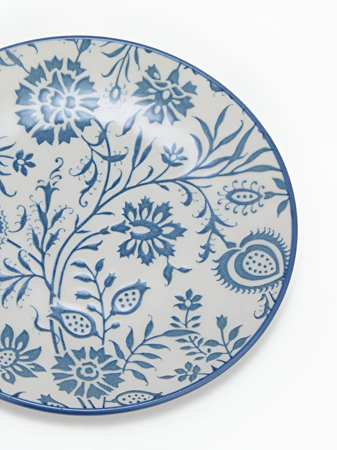 Fabindia Nargis White & Blue Printed Matte Ceramic Dishwasher And Microwave Safe Plate