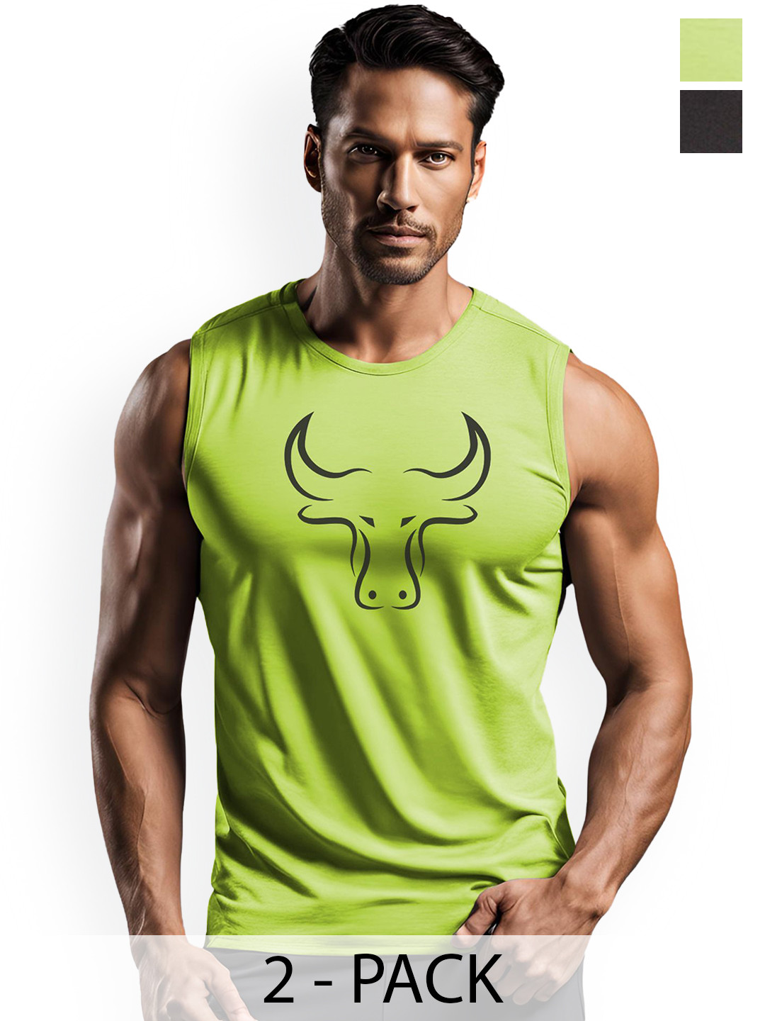 3Colors Pack Of 2 Printed Gym Vests VEST-2C-CCUT-BLK EAGLE_GREEN BULL_M
