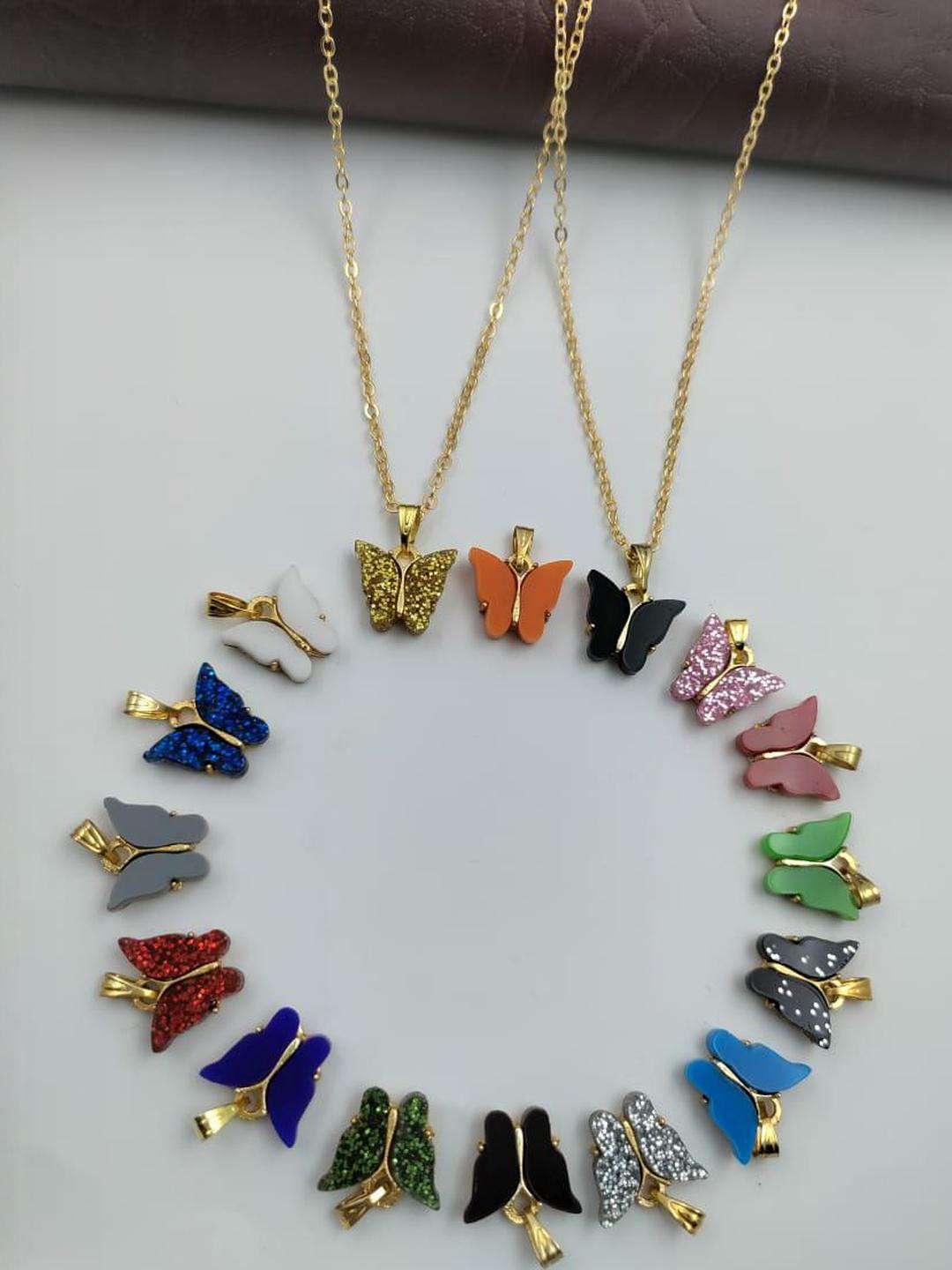 niva fashion Set of 16 Multicolor Butterfly Gold-Plated  Pendants