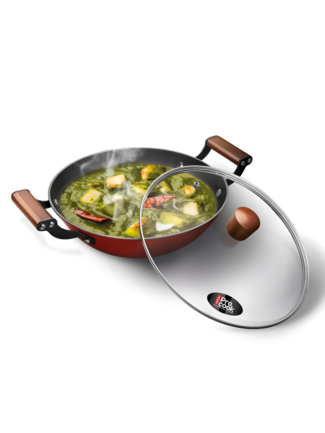 Milton Pro cook Enameled Coating Cast Iron Kadhai with Glass Lid I Rust Proof, 26 cm