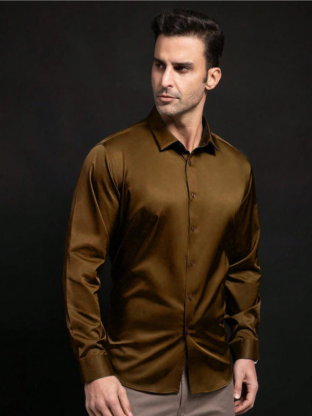 OQUENT Cord Standard Spread Collar Polycotton Slim Fit Shirt