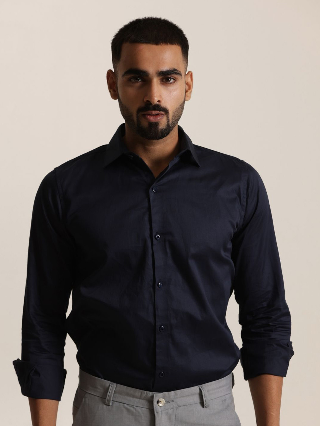 Uncluttered Closet Essential Spread Collar Satin Standard Fit Shirt