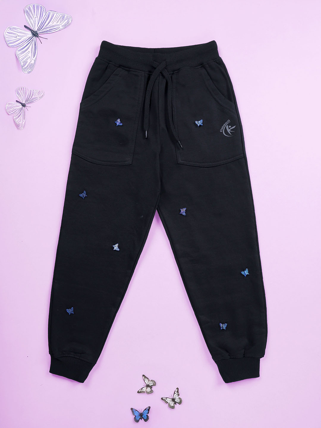 KiddoPanti Girls Butterfly Design Joggers