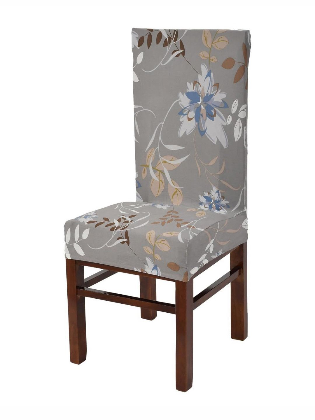 Yellow Weaves Floral Grey Printed Chair Cover