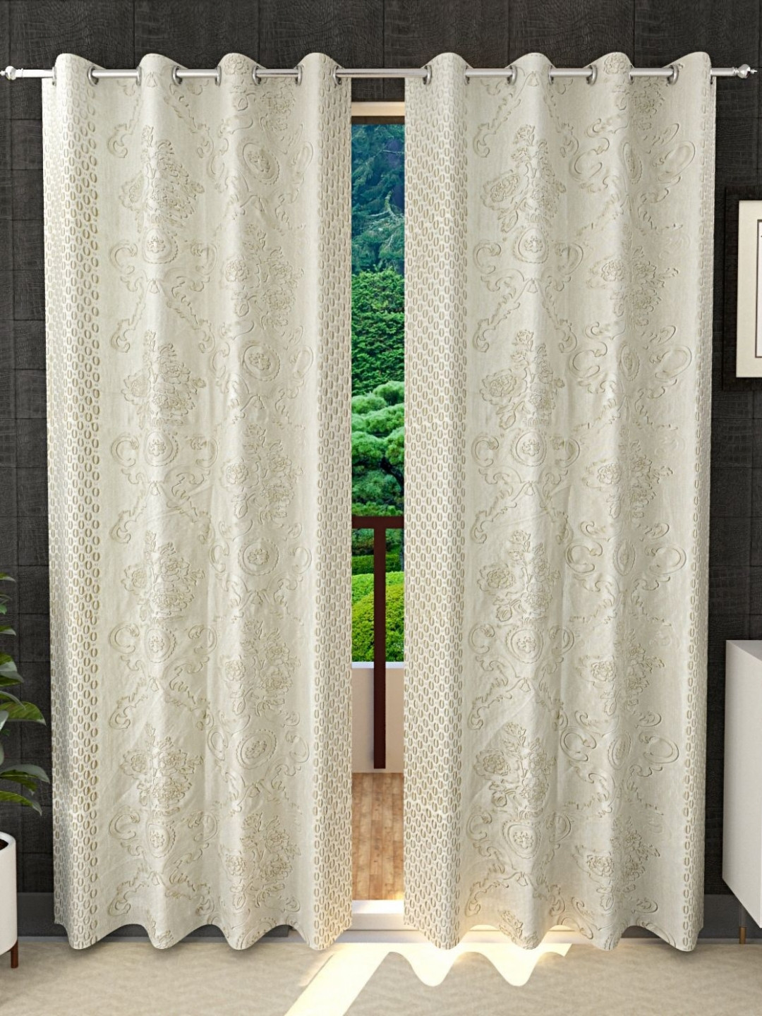 Stella Creations Cream-Coloured 2 Pieces Floral Printed Door Curtains