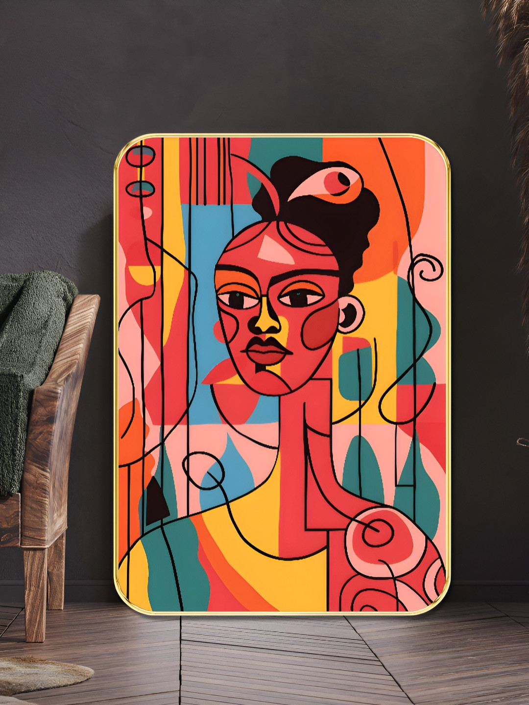 Livin'luxe Pink & Blue Abstract Woman Face Wall Art