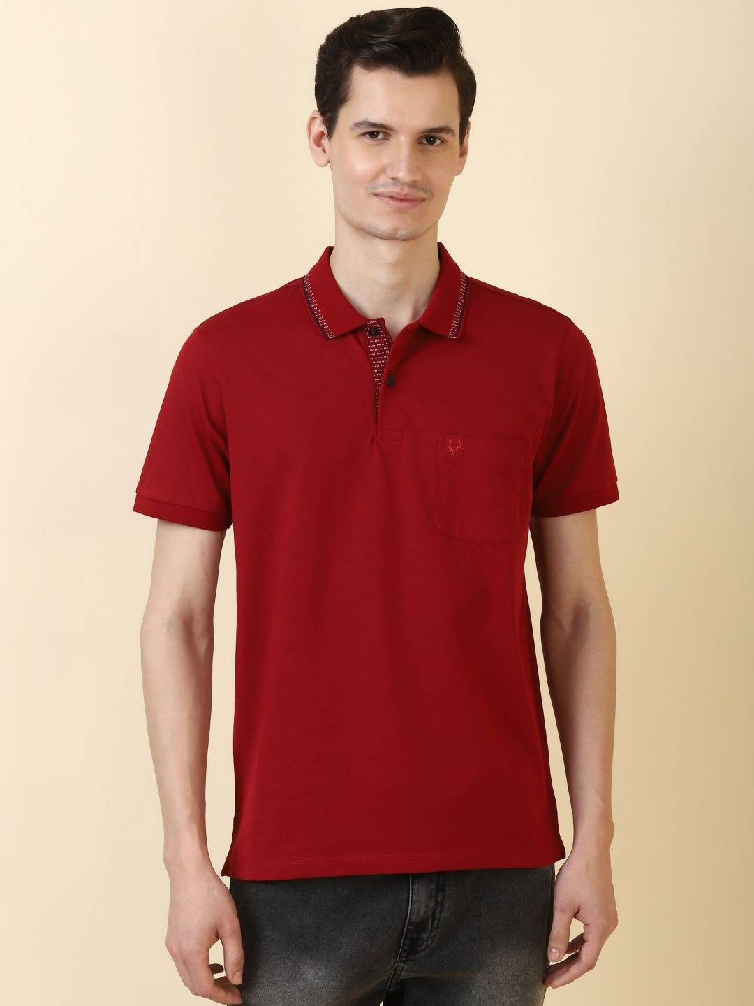 Allen Solly Men Self Design Solid Polo Collar T-shirt