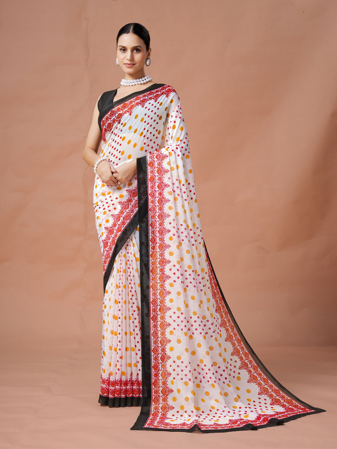 Garden Vareli Polka Dot Printed Pure Georgette Saree with Blouse Piece