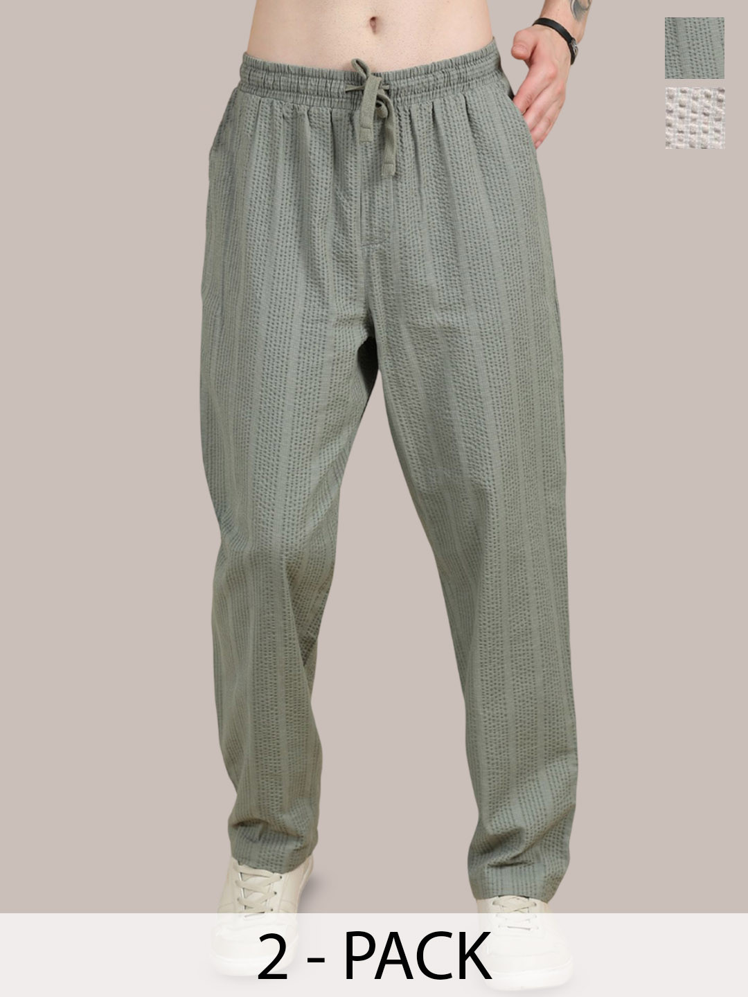 StitchX Men Pack of 2 Textured Seersucker Resort Trousers