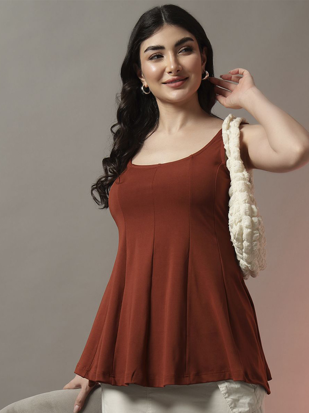 CORSICA Trend Arrest Women Scoop Neck Sleeveless Sculpt Flare Peplum Top