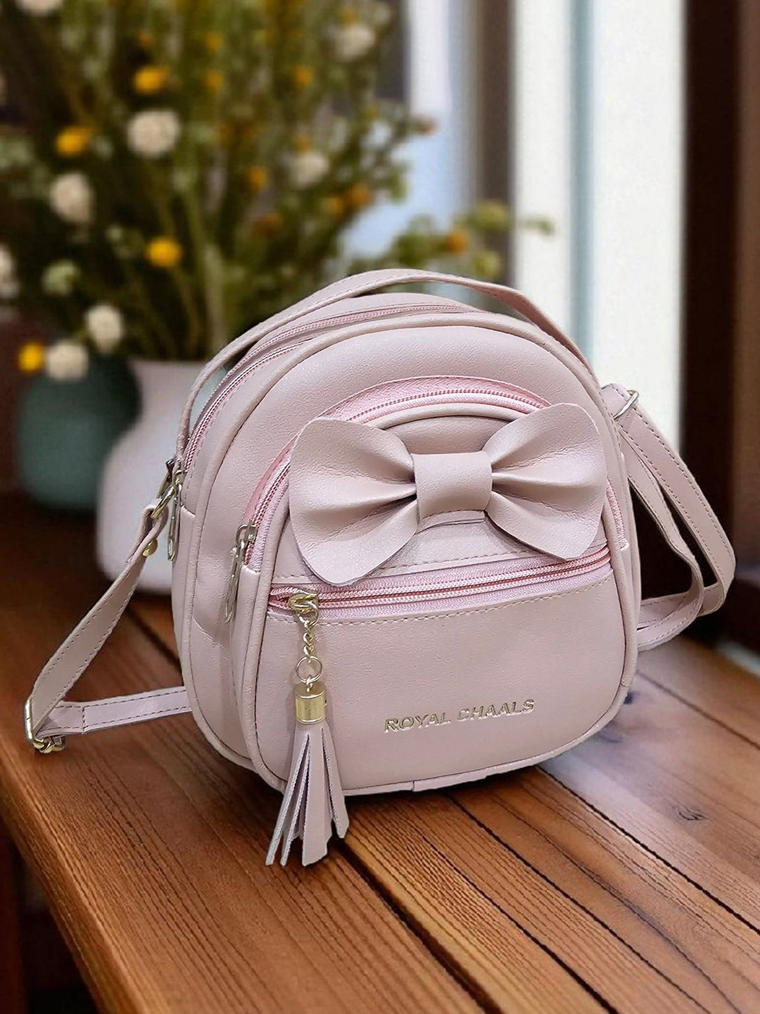 ROYAL CHAALS Women Textured Crossbody Bow Detail Sling Bag