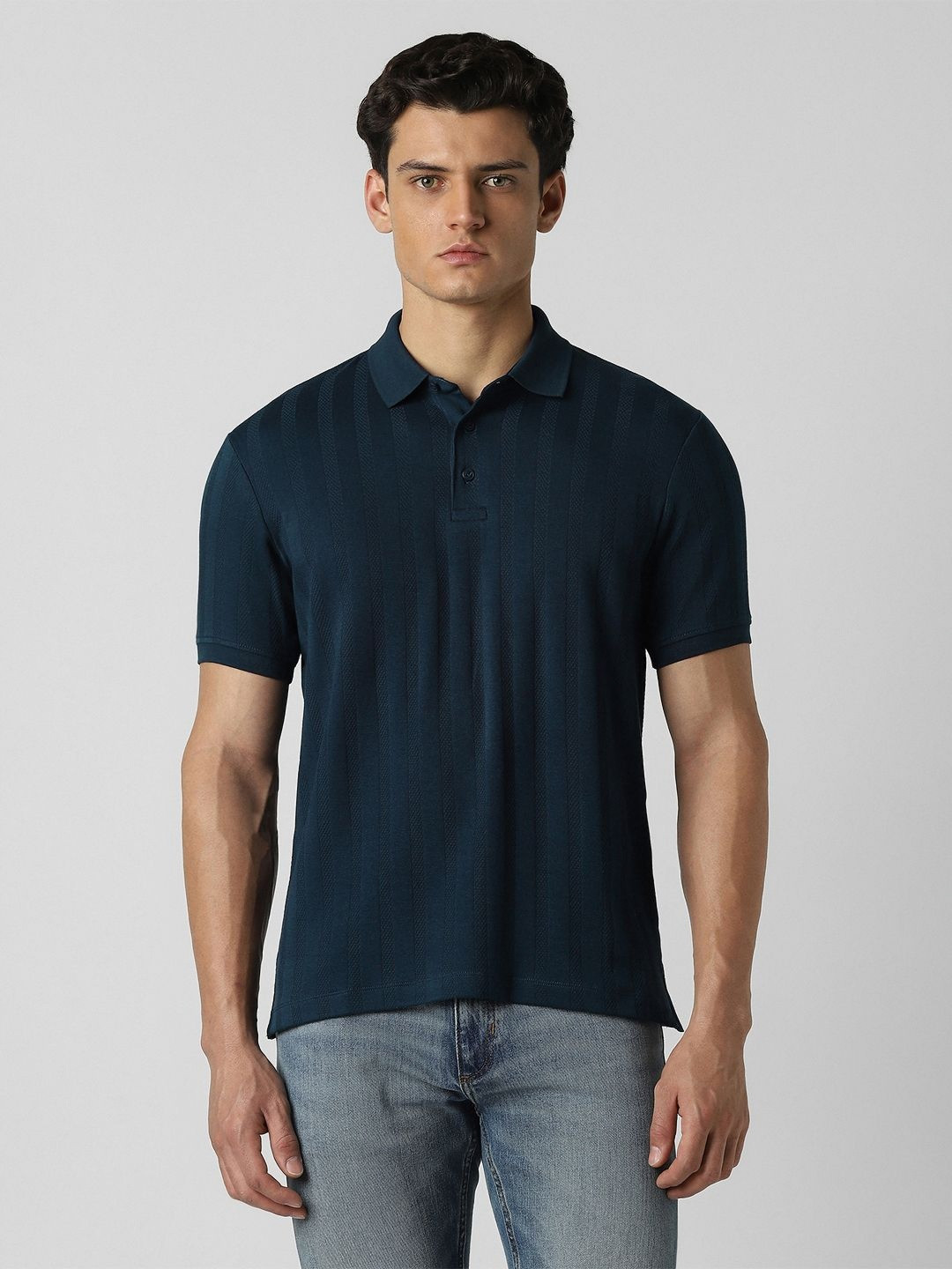 VAN HEUSEN DENIM LABS Self Design Polo Collar T-shirt