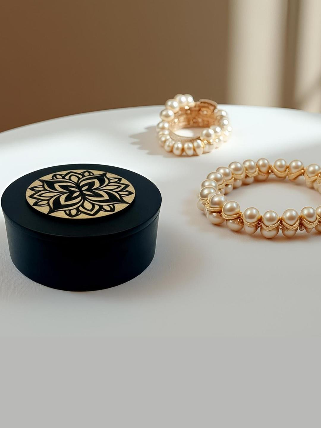 Angira handicrafts Decorative Wooden Jewellery Storage Box, Round Shape, Multipurpose