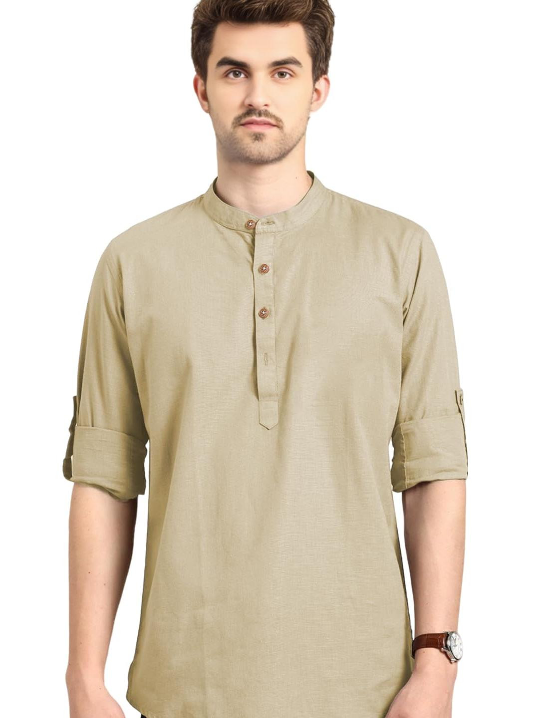 BHUVIKOO Men Beige Kurtas