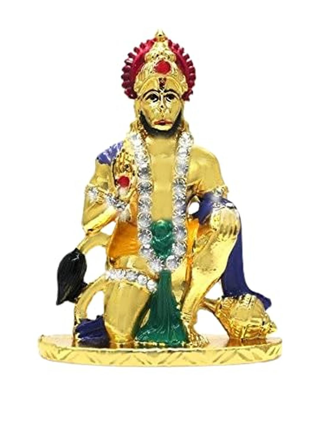Kulin Gold Plated & Rhinestone-Studded Lord Hanuman Idol for Home & Car Dashboard