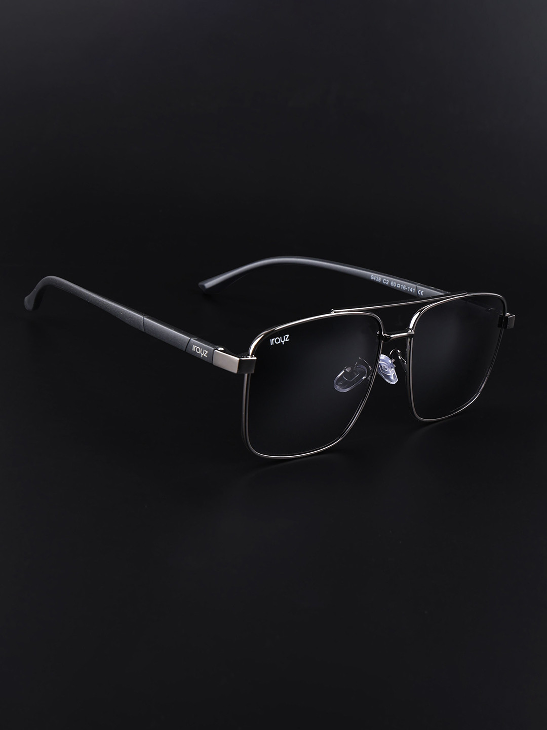 Irayz Unisex Gunmetal-Toned Square Shape Aviator Sunglasses with 9438-Gun-Black-Gun