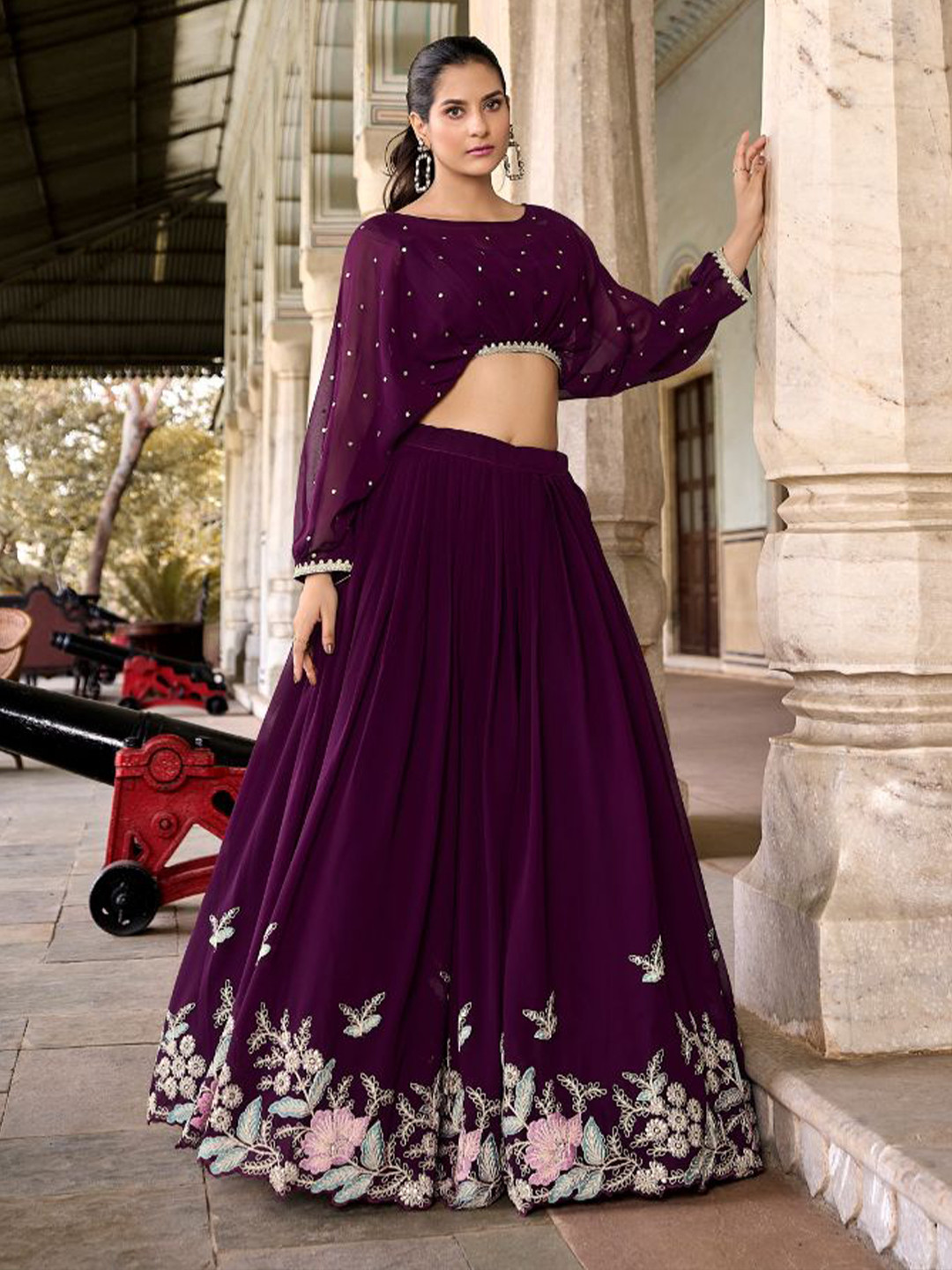 Aavisa Queency Embroidered Thread Work Ready to Wear Lehenga & Unstitched Choli