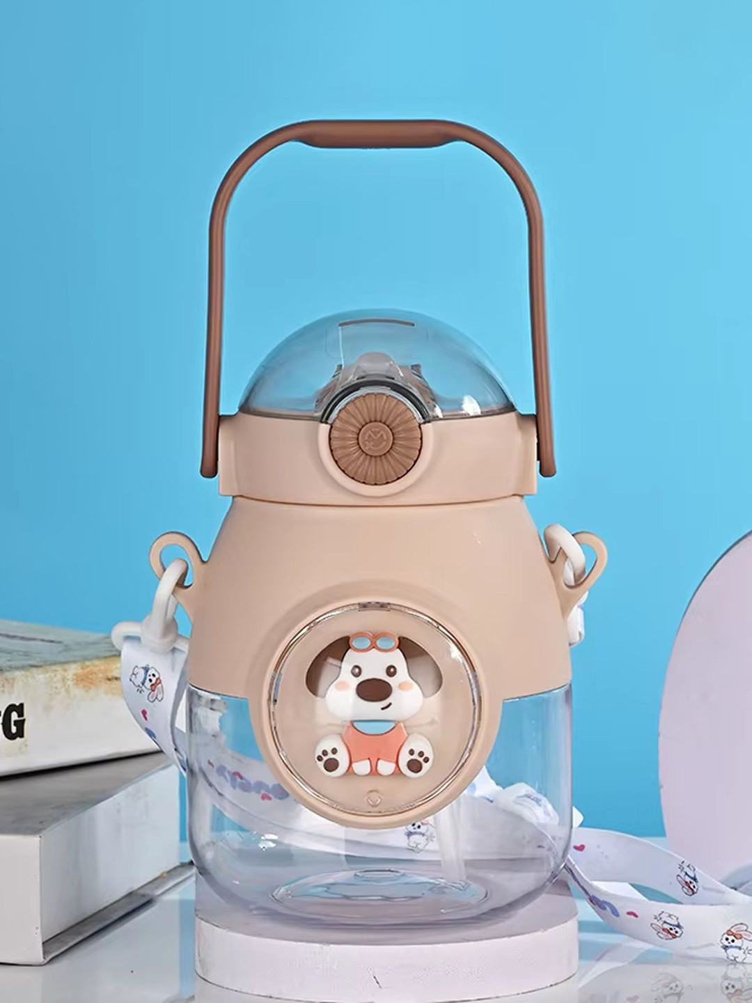 Kritiu Kids Brown & White Cute Patch Sipper Water Bottle - 900 ml