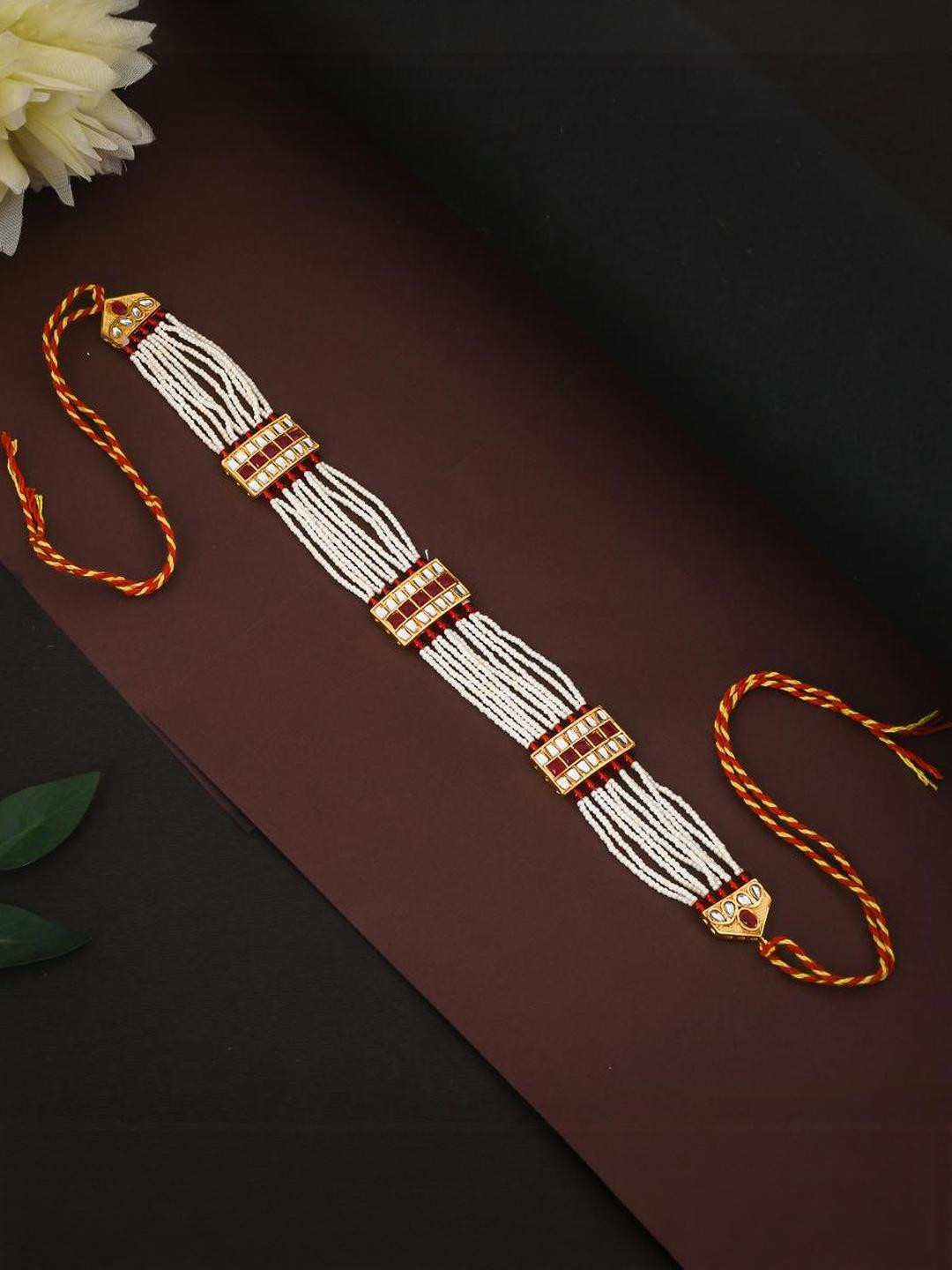 flying beads Gold-Plated Pearls Studded Matha Patti Head Jewellery