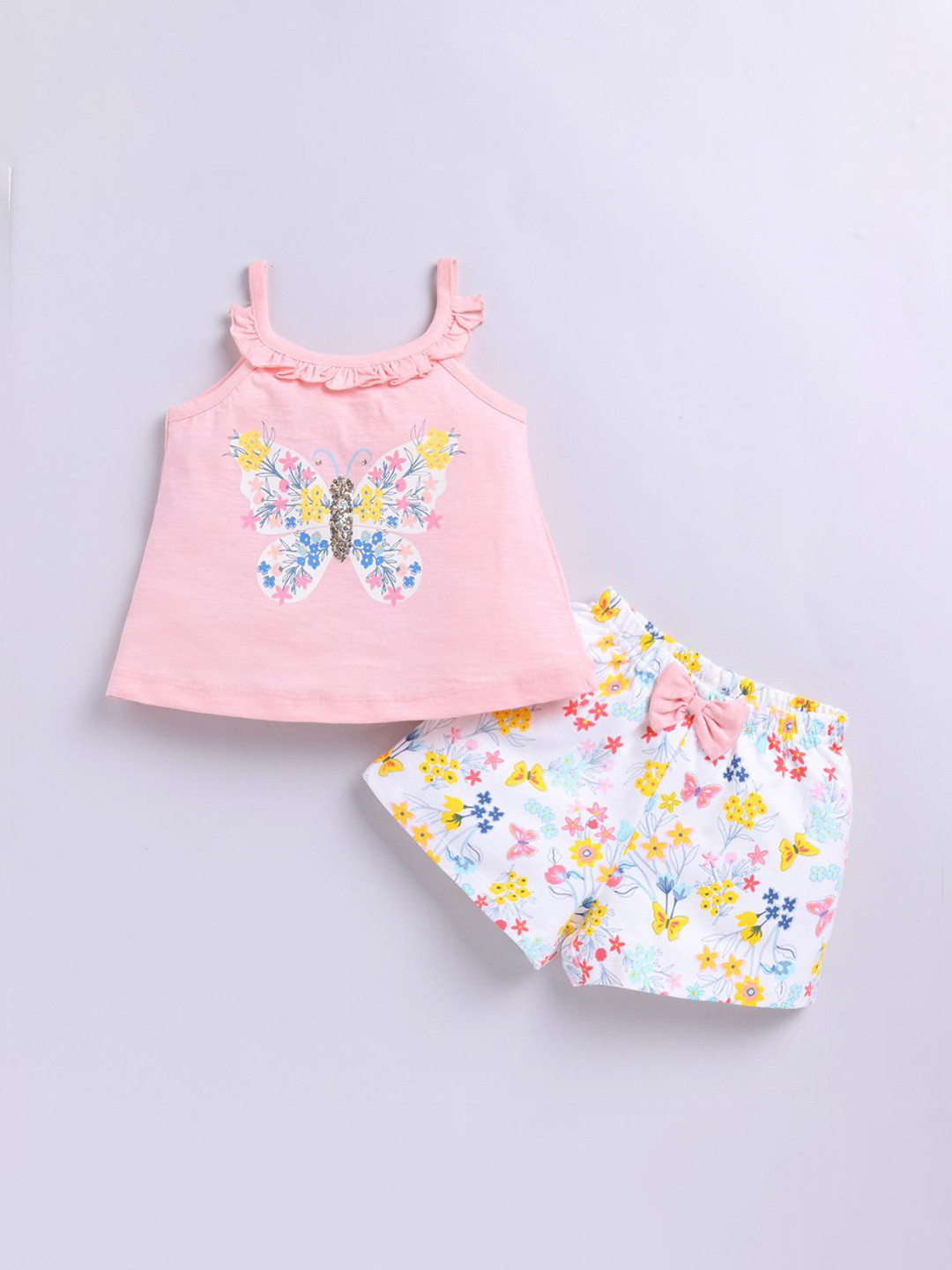 SNUGGLY MONKEY Girls Printed Pure Cotton Top With Shorts