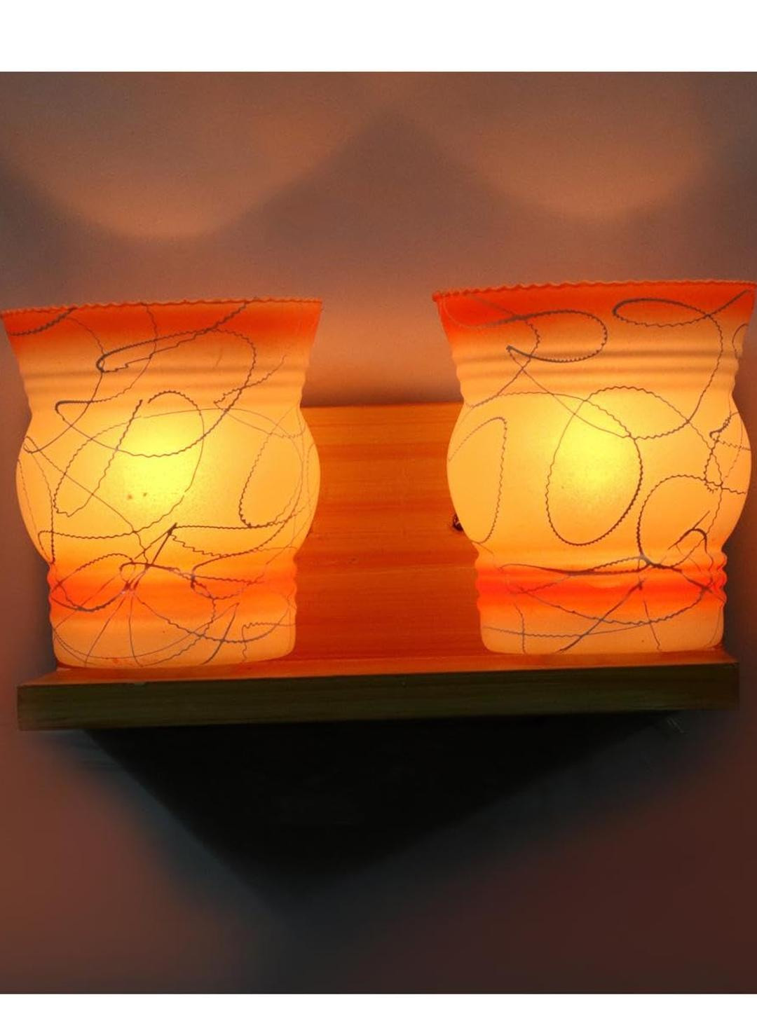Somil Premium Designer Glass Wall / Night Lamp  Elegant & Stylish Dcor Accent for Modern Interiors, Color- Orange, White, Size:- 34 X 24 X 28 CM