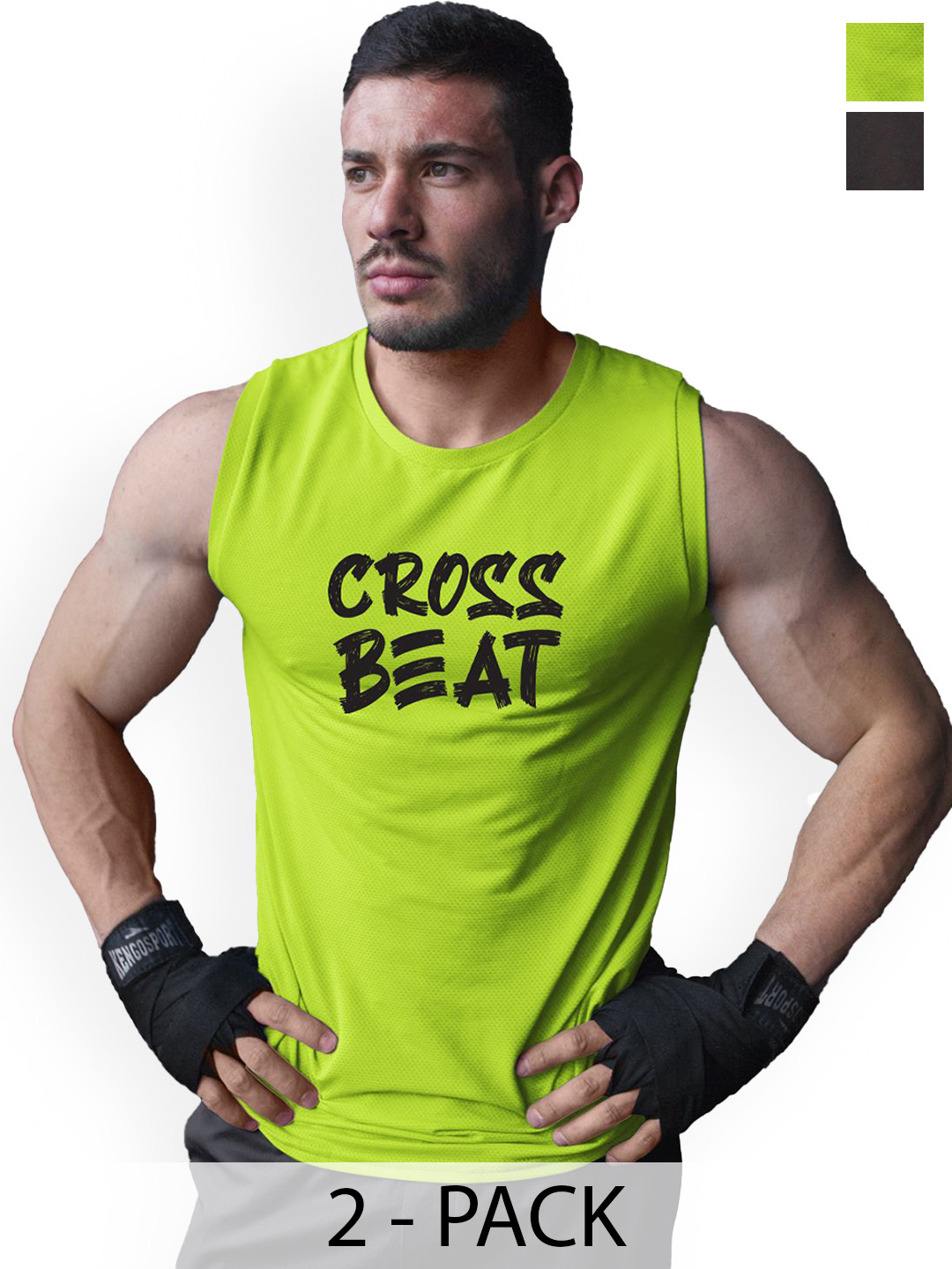 3Colors Pack Of 2 Printed Breathable Gym Vests VEST-2C-CCUT-BLK EAGLE_GREEN CROSSBEAT_M
