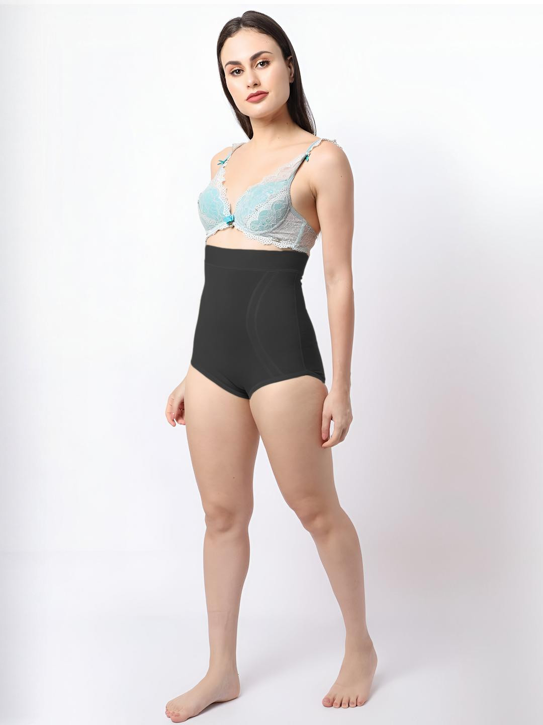 Veeva Beauty & Fashion Women Black Cotton Tummy High Waist Panty Shapewear