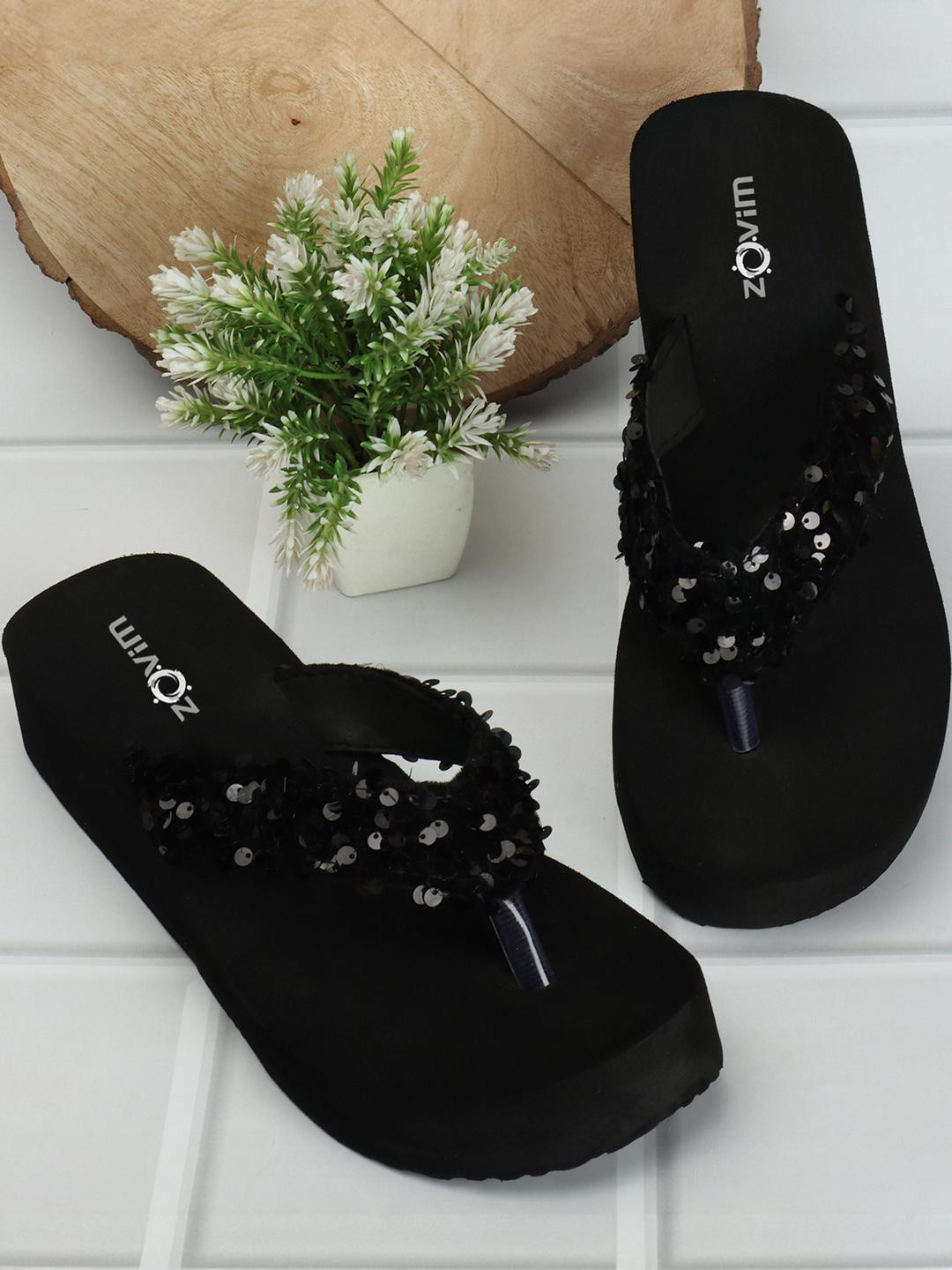 ZOVIM Women Textured Open Toe Flats with Embroidered