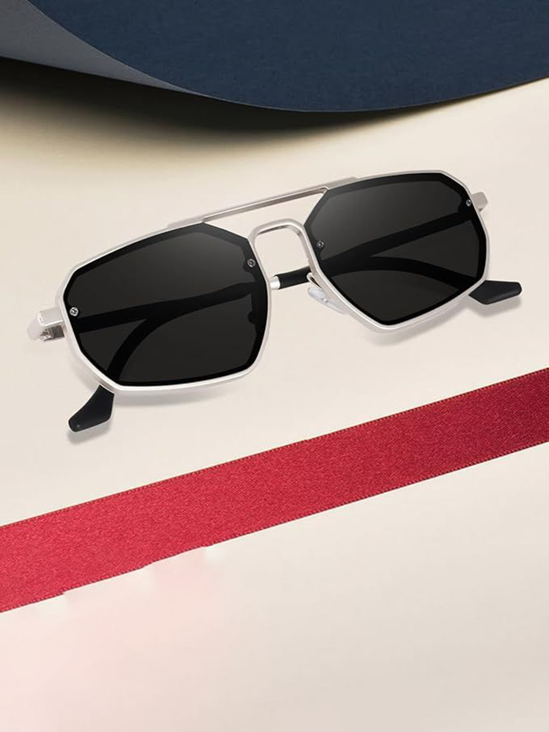 SPADEACES Men Polarised Square Sunglasses SPADEACES Polygon Silver Black