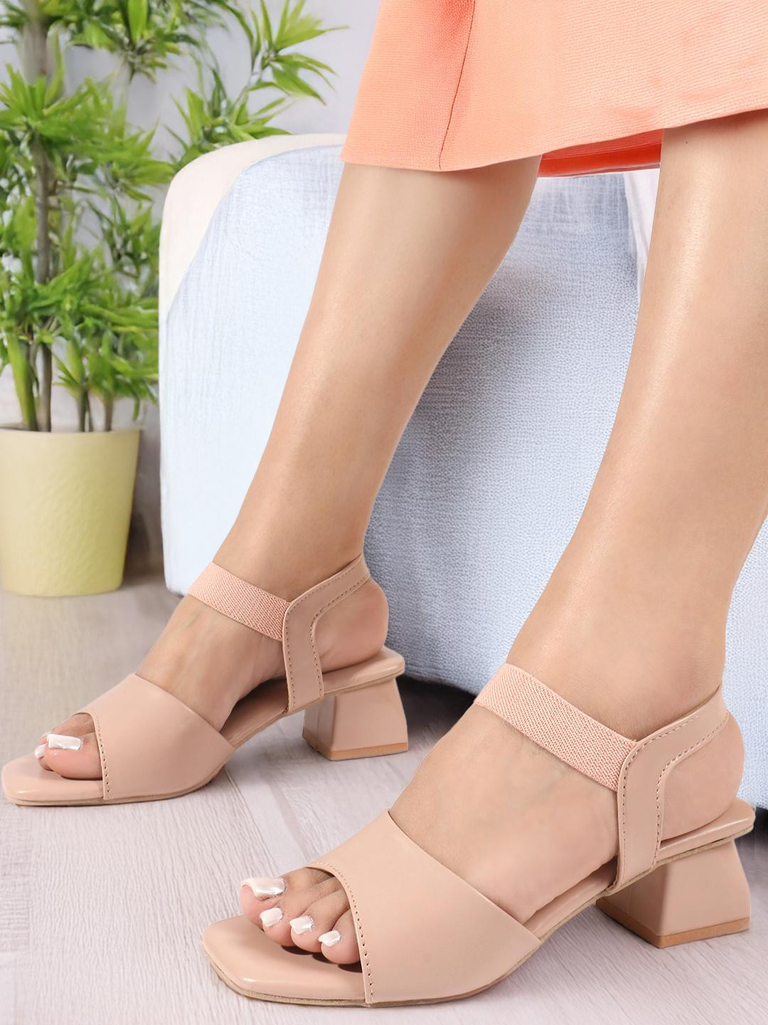 FEET RUNNER Pink Formal Block Heel Backstrap Sandals for Women