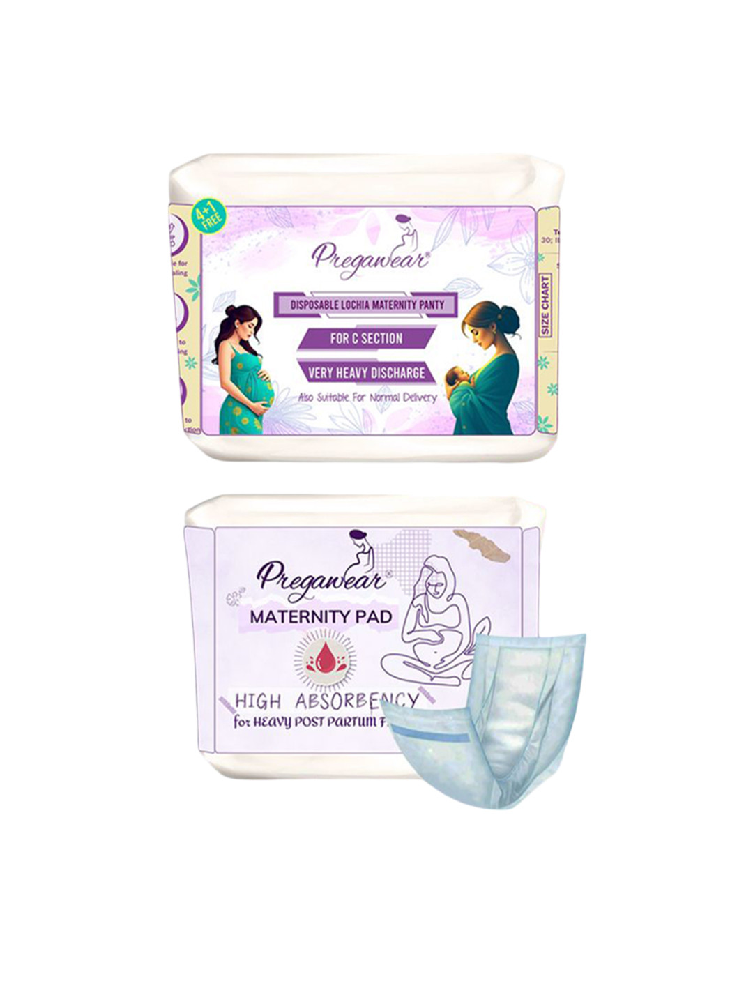 Pregawear 12Pc Lochia Maternity C Section After Delivery Panty & 5Pc  Maternity Pad Combo