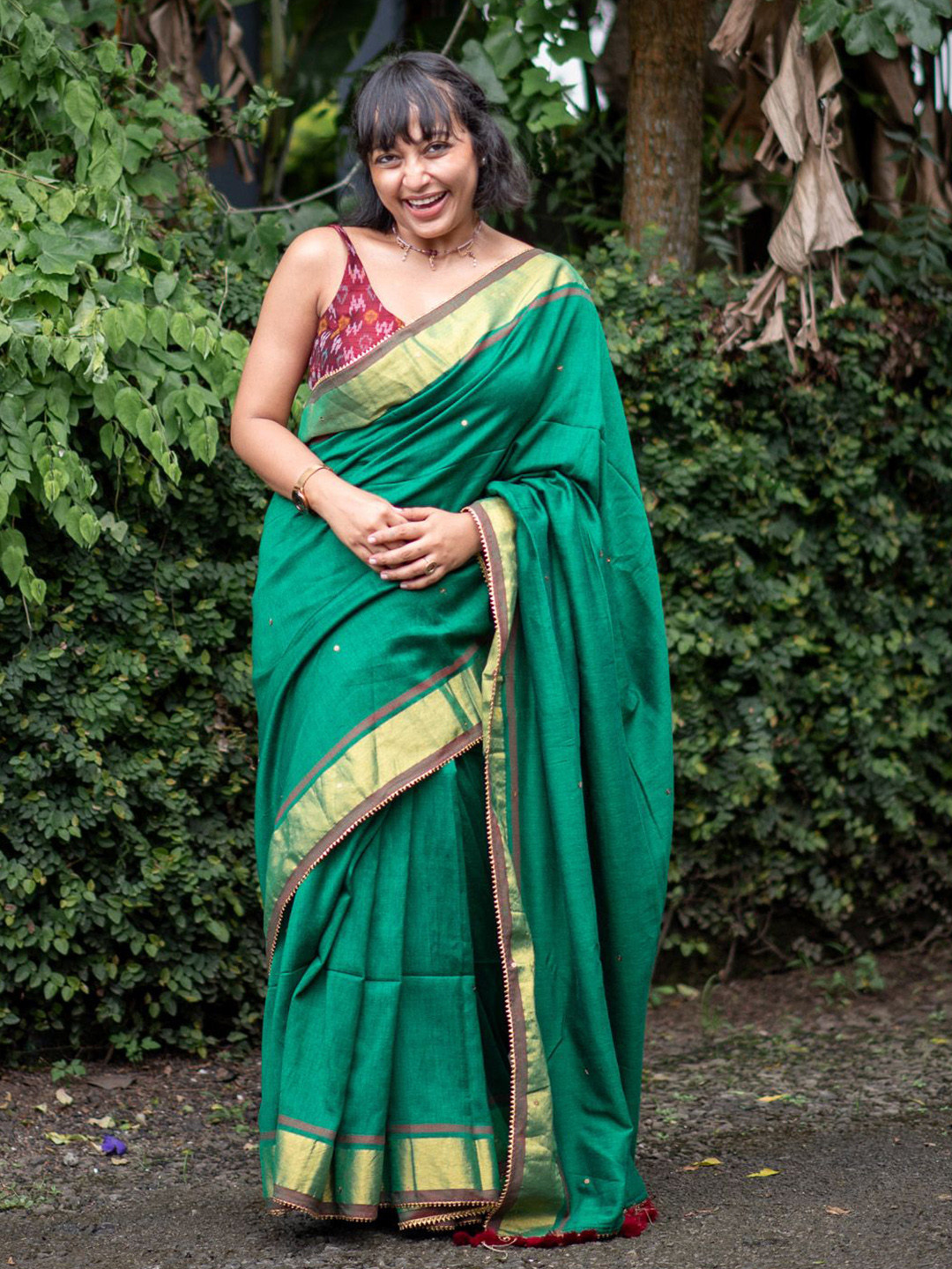 Suta Green Cotton Blend Mirror Work Zari With Gota Patti Detail Saree