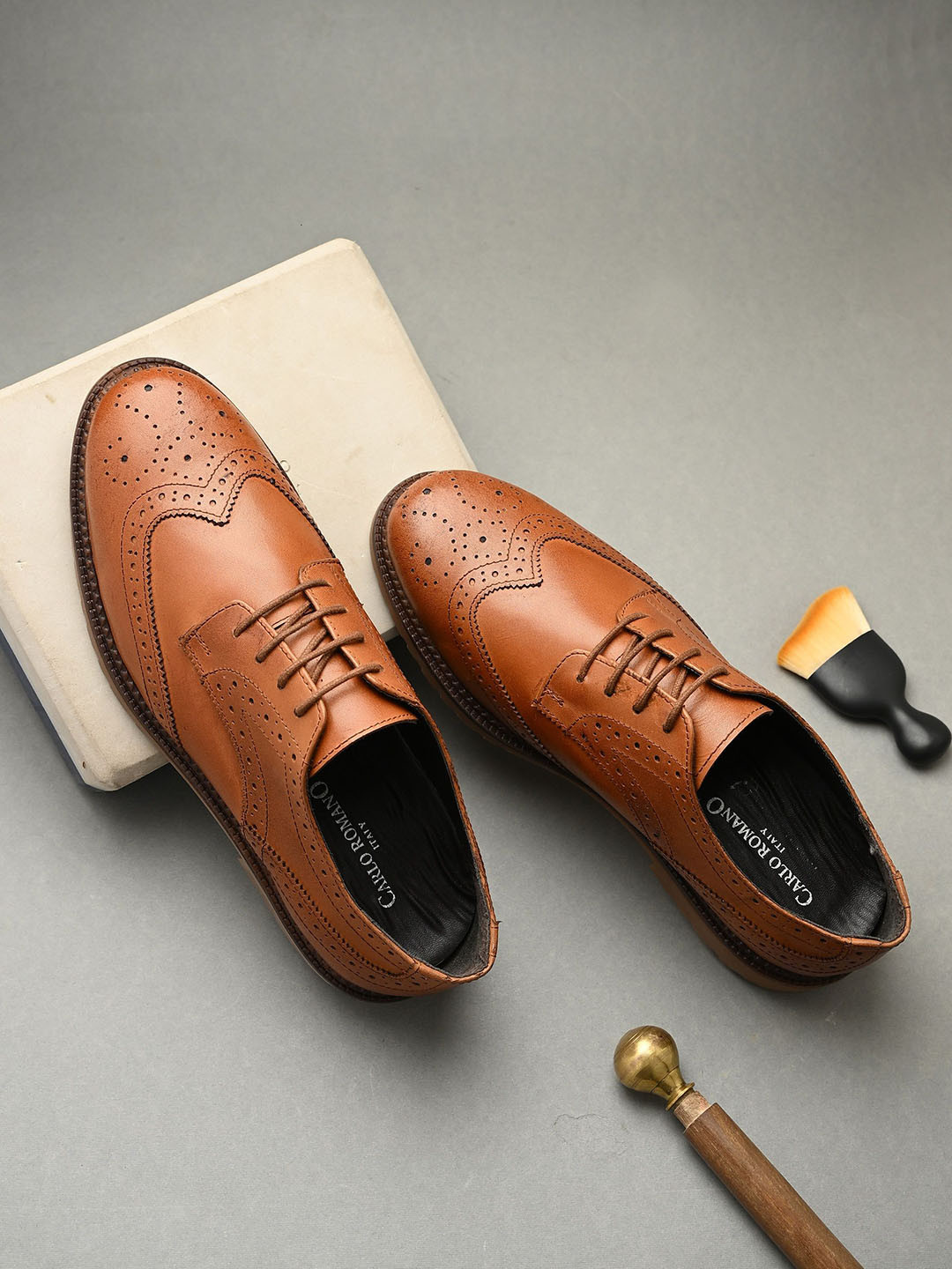 CARLO ROMANO Men Genuine Leather Lace-Up Formal Brogue Shoes