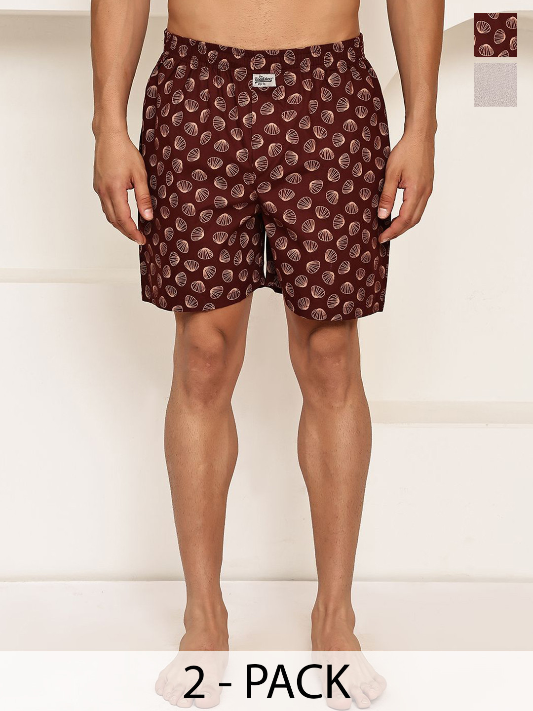 The Roadster Lifestyle Co Pack Of 2 Printed Pure Cotton Boxers RDBX_155Grey-Maroon_Pack-2