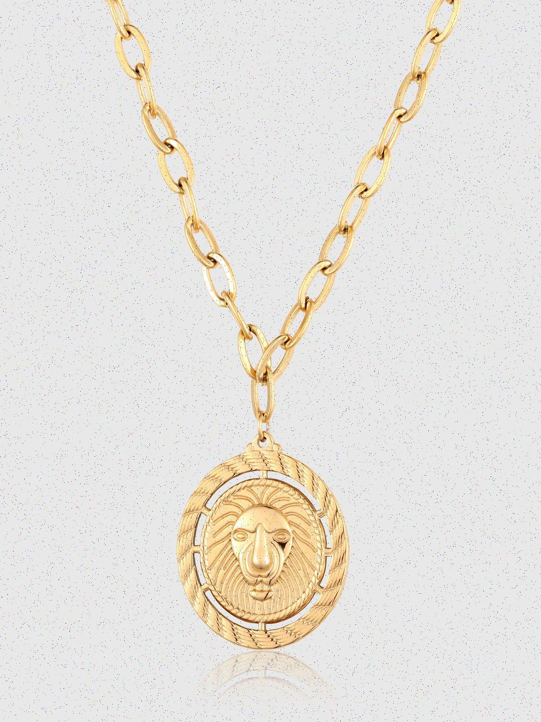 OUZEL Stainless Steel18KT Gold-Plated Lion Medallion Statement Necklace