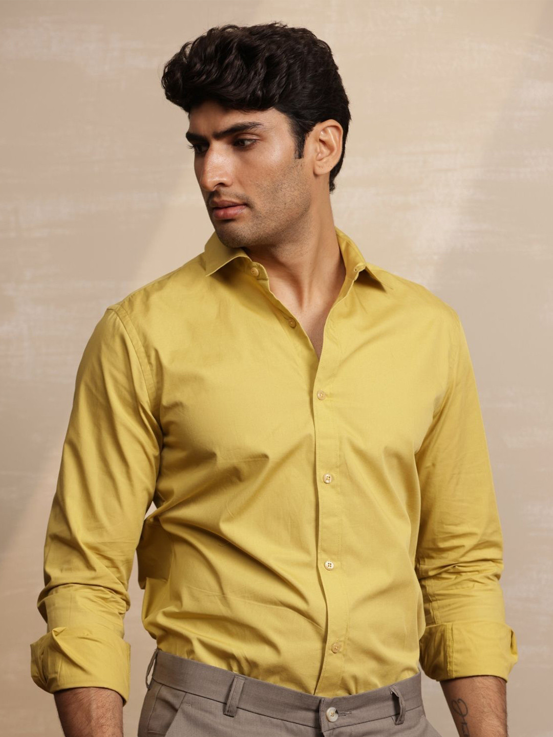 Uncluttered Closet Essential Spread Collar Cotton Standard Fit Shirt