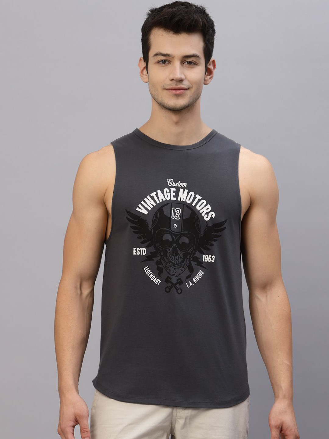 Metronaut Pure Cotton Printed Round Neck Gym Vests MNT-SD04221062RL