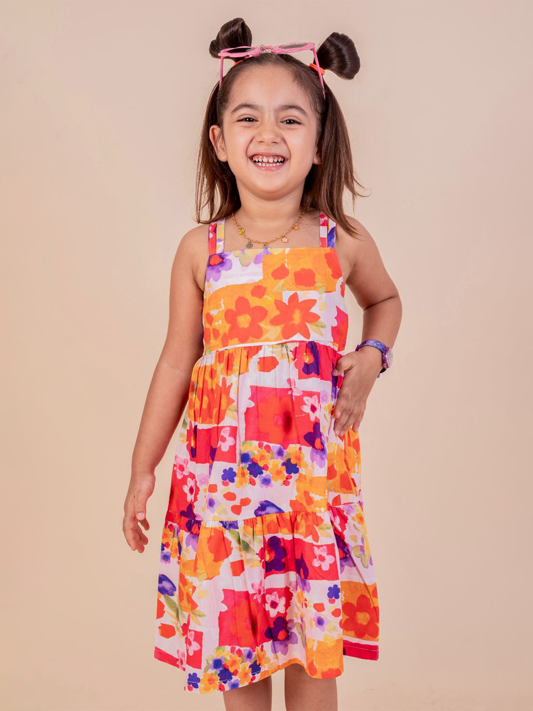 SNUGGLY MONKEY Girls Floral Printed Shoulder Straps Fit and Flare Dress