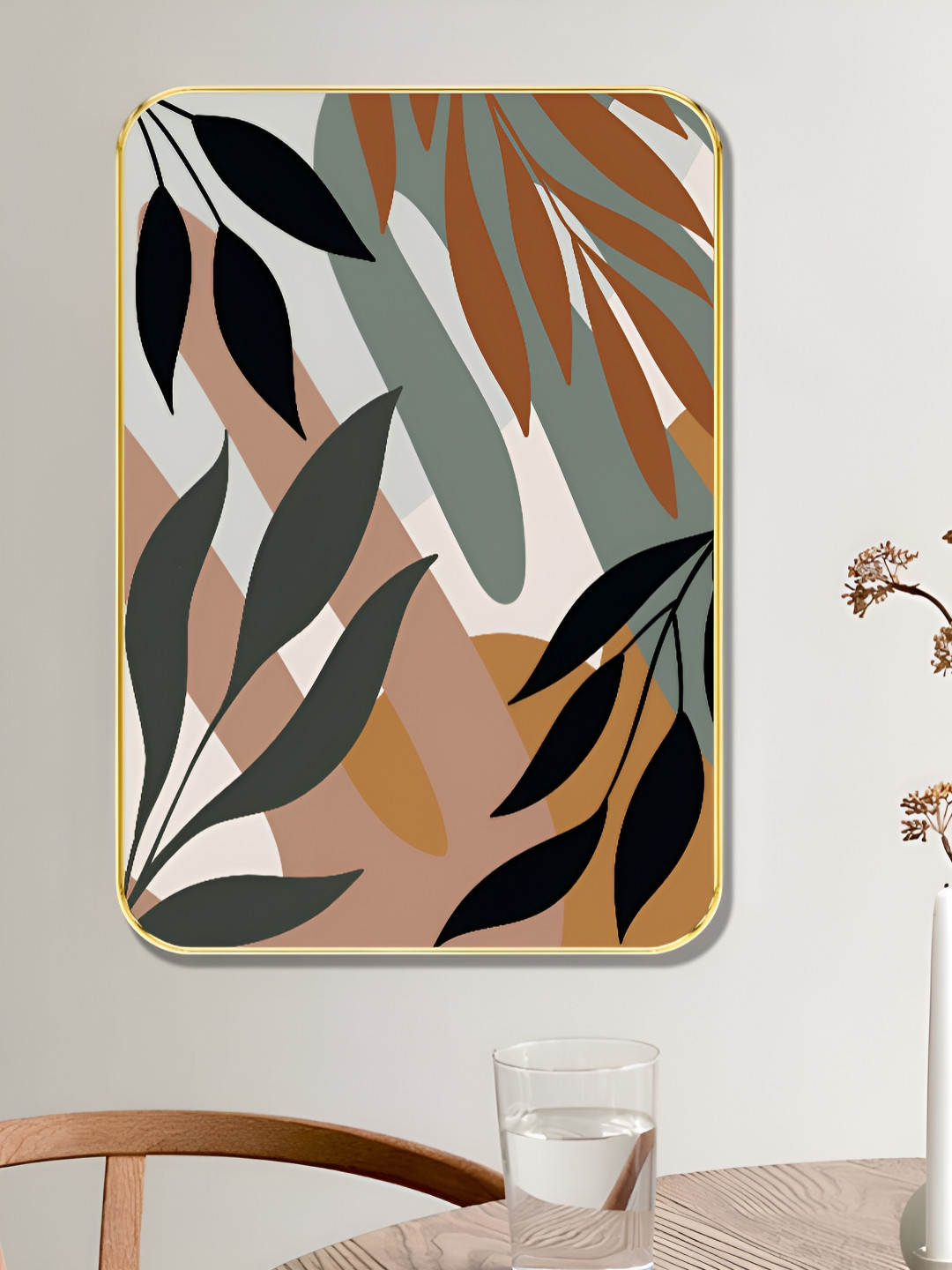 Livin'luxe Green & Brown Modern Botanical Rectangle Wall Art