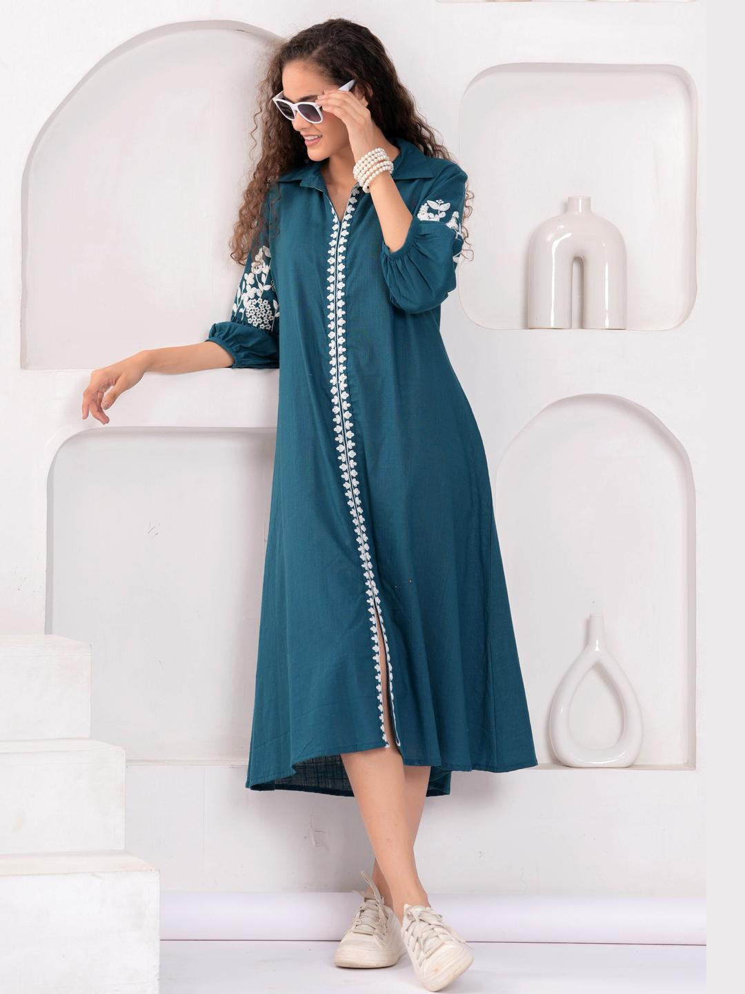 Jyoti Women Aquagreen A-Line Midi Dress