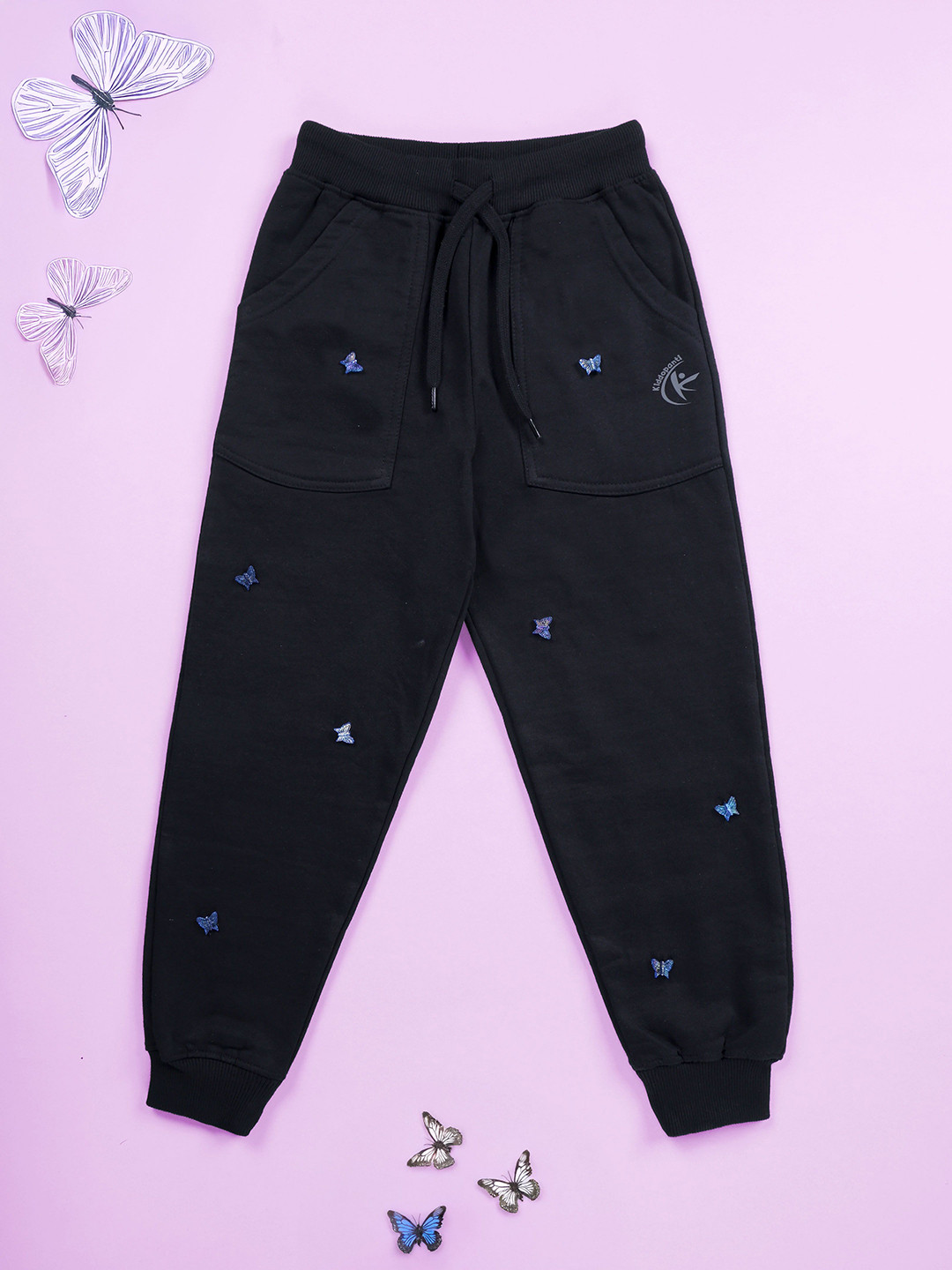 KiddoPanti Girls Butterfly Design Joggers