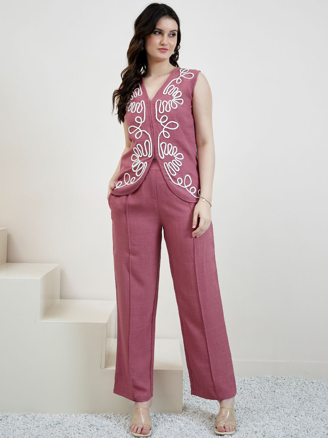 Boho By Athena Embroidered Linen Top With Trousers