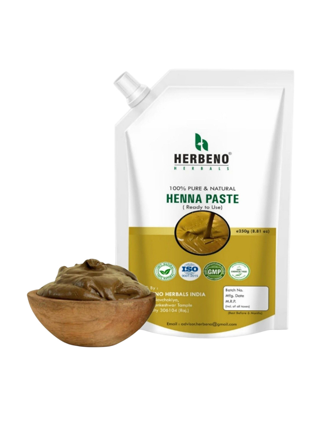 HERBENO Ready To Apply Henna Paste Infused With 9 Ayurvedic Herbs Hair Color- 250 g